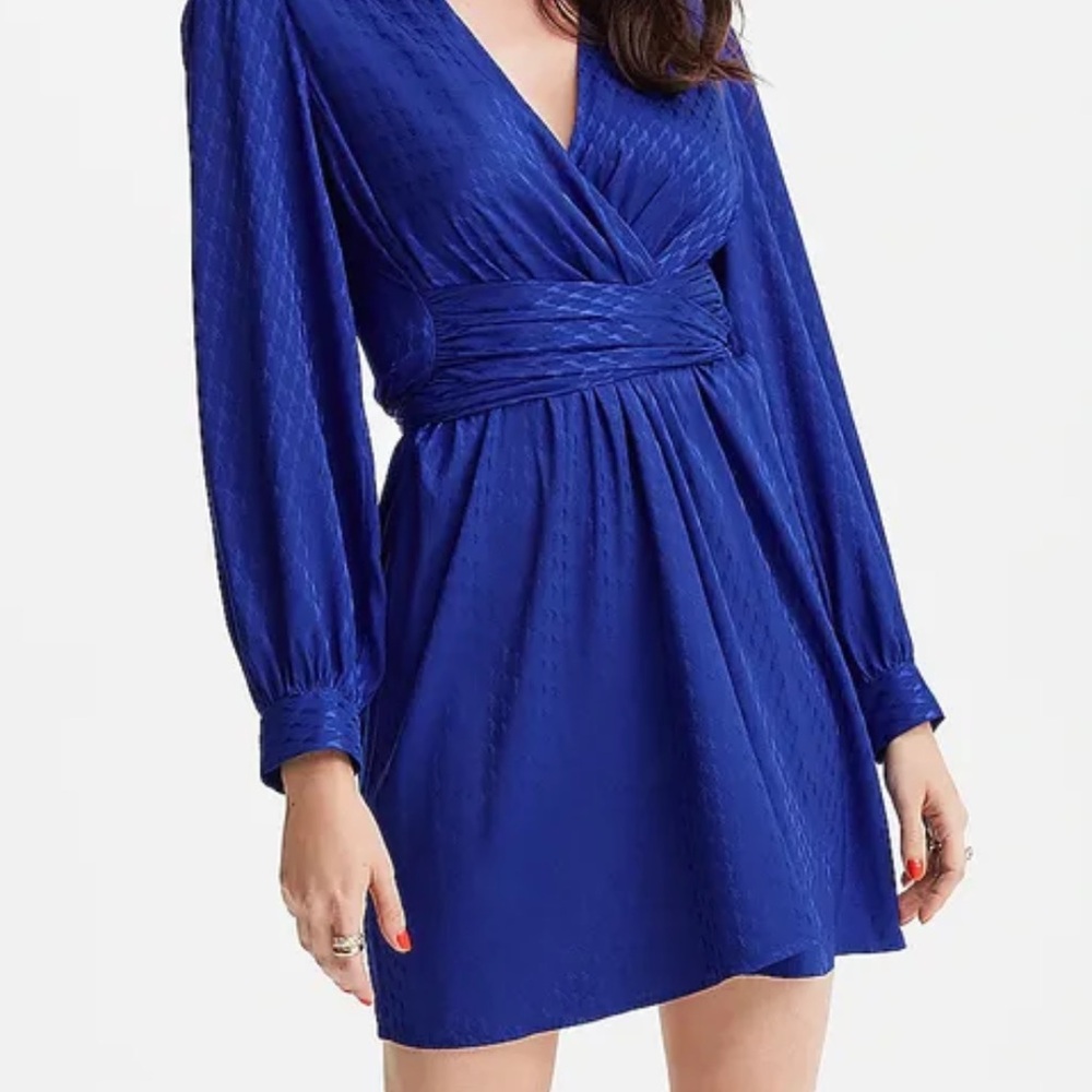 EXPRESS Jacquard Satin Tie Waist Long sleeved Mini Elegant Dress Small - Picture 4 of 8